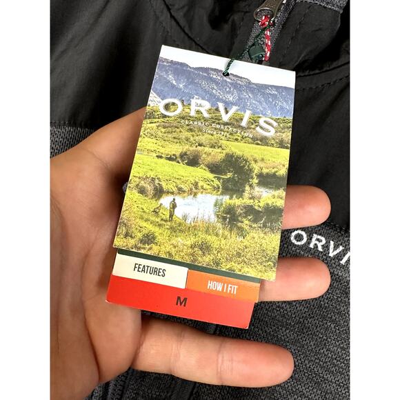 Orvis Bonded Mesh Full Zip Fleece Sweater Jacket Mock Neck Gray Black Men Medium - Picture 3 of 6